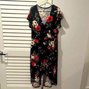 Floral V neck high low dress